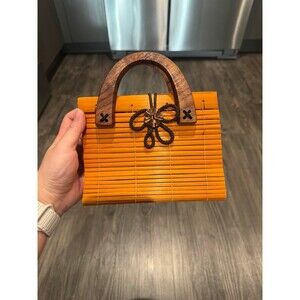 Vintage Handbag BAMBOO WOOD small clutch purse summer beach unique evening fun